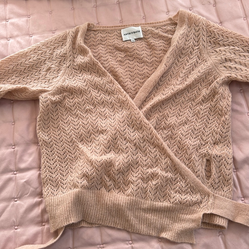 Balletcore Pale Pink Wrap Sweater. Wool And Mohair Blend Layering Piece